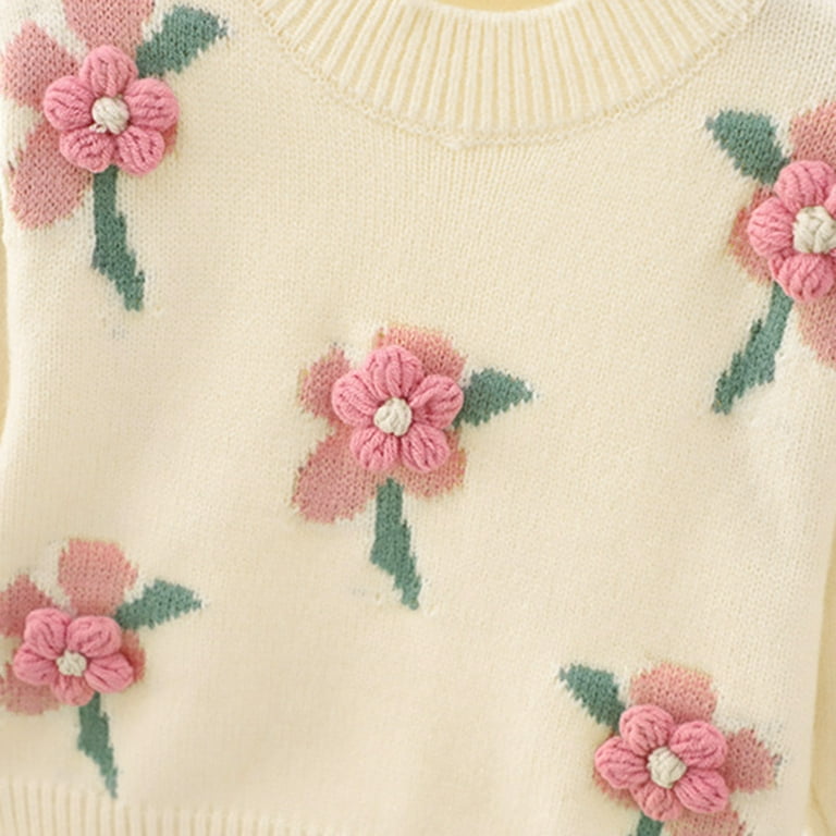 Flower Embroidery Solid Color Round Neck Sweaters Flower Embroidery Solid Color Round Neck Sweaters