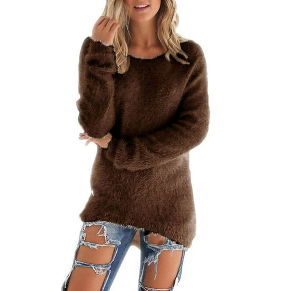 Women's Lightweight Soft Pullover Sweater Long Sleeve Crewneck Loose Fuzzy Comfortable Knit Top Casual Warm Winter Fashion