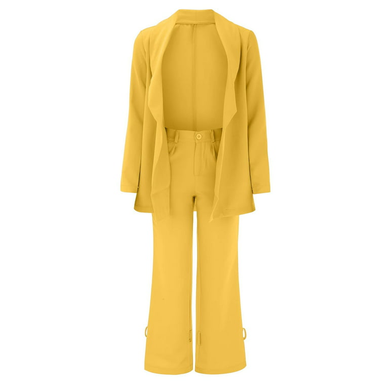 REORIAFEE Plus Size Summer Outfits for Women Summer Set Women's Long Sleeve  Suit Pants Casual Elegant Business Suit Yellow S 