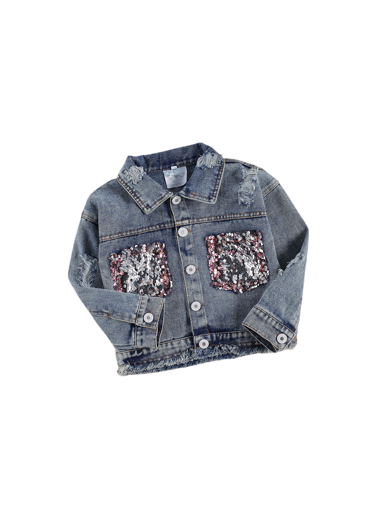 Toddler Baby Girl Coat Long Sleeve Denim Jacket Sequin Pockets Ripped Jean Jacket Outwear 1-6T - image 5 of 10