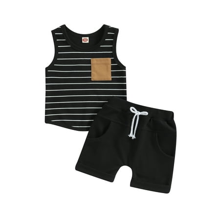 

Arvbitana 0M 6M 12M 18M 24M 3T 4T Toddler Boys Shorts Set Striped Tank Top with Elastic Waist Shorts Summer Outfit 2Pcs