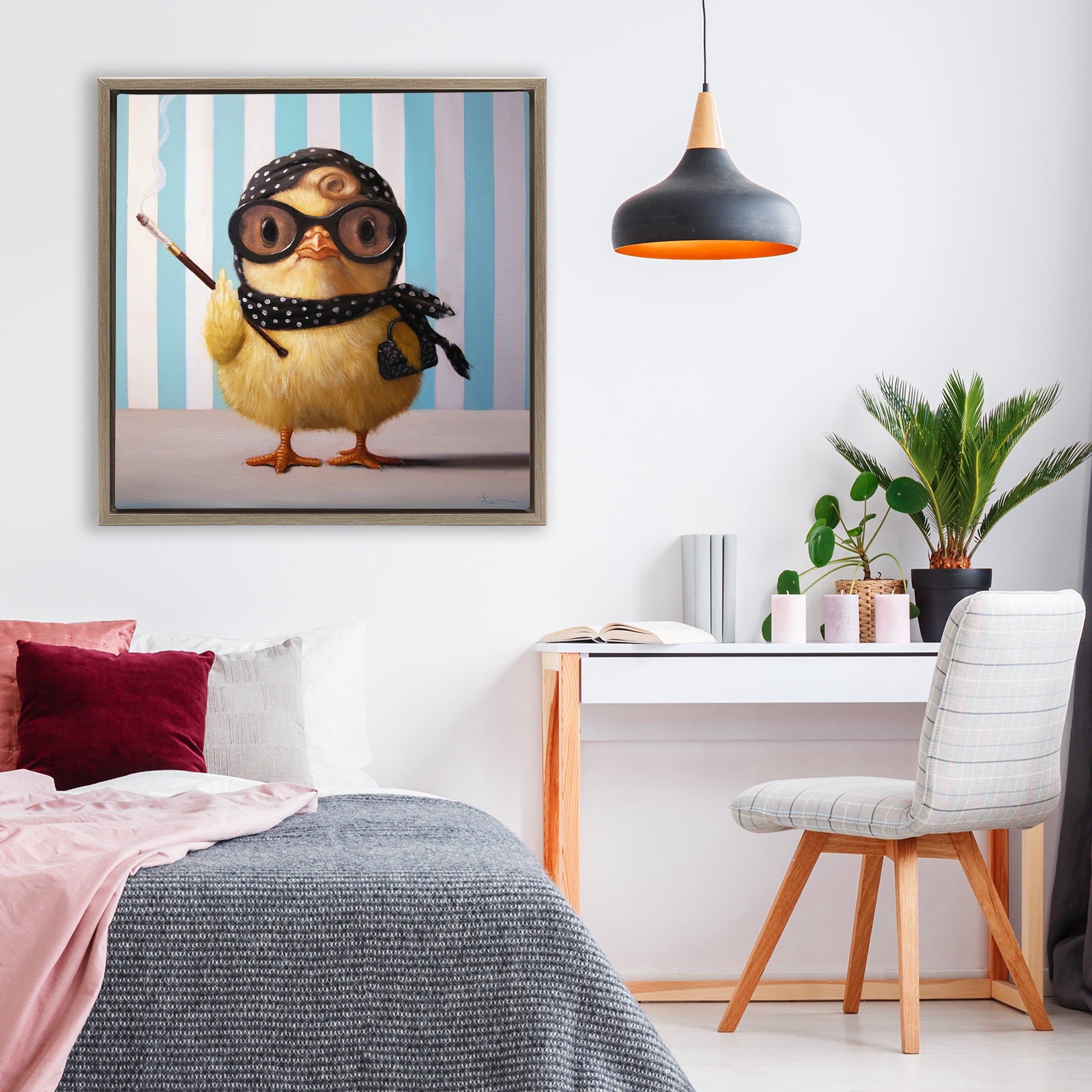 Stupell Industries Audrey Henburn Famous Chick Brown Framed Floater Canvas Wall Art, design by Lucia Heffernan