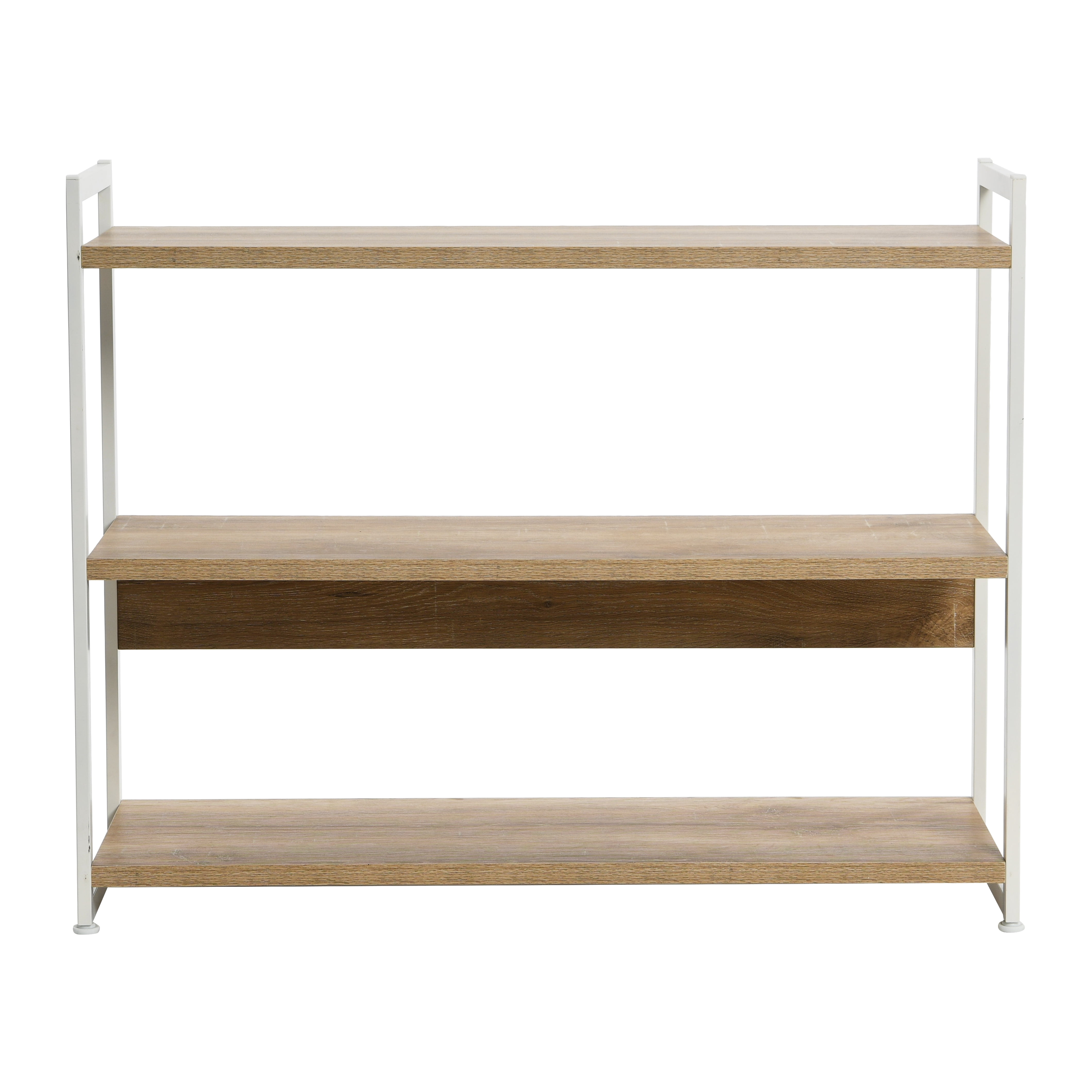 Household Essentials 3 Tier Bookshelf, Bleached Wood and White Metal, Coastal and White Wash Bookshelf