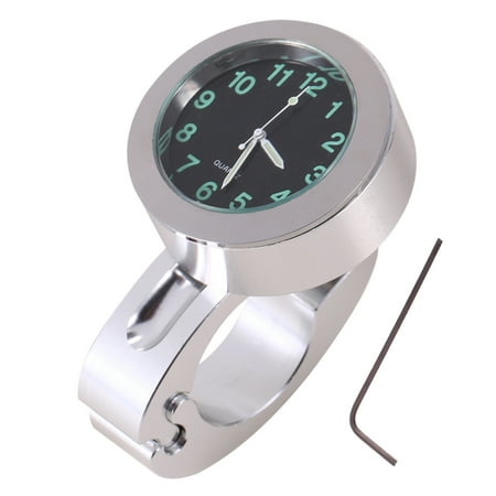 2024 1pc Silver Motorcycle Waterproof Handlebar Glow Mount Clock Watch Universal