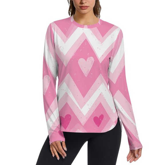 FORMRS Womens Long Sleeve Shirts UPF 50 Sun Protection Quick Dry Fishing Hiking Tops, Size S-2XL, Heart Geometric