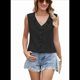thumbnail image 1 of Camisa de Sin Mangas con Cuello en V, Plisada y Volantes, Holgada, para Mujer, Color Negro, Talla S, 1 of 7