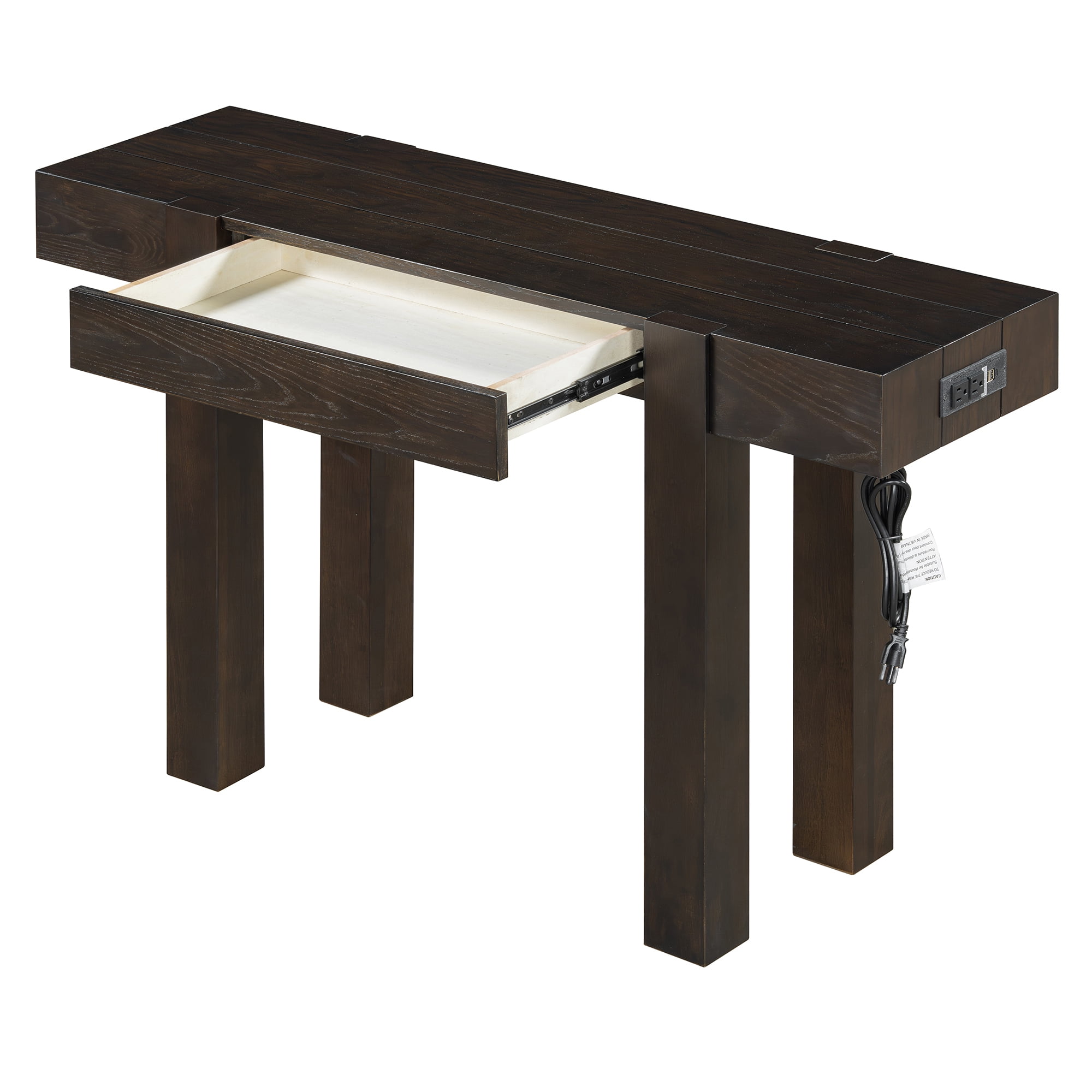 Euroco 47" Rustic Minimalist Console Table with Hidden Drawer & Side Power Outlet, Accent Entryway Table Sofa Table for Hallway Foyer Living Room,Espresso