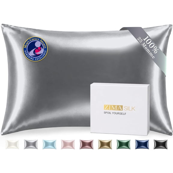 ZIMASILK 25 Momme 100% Pure Mulberry Silk Pillowcase for Hair and Skin Care, Highest Grade 6A Pillow Cases for Women, Long-Lasting Durablity, Gift for Women Men, 1Pc (Standard 20"x26", Iron Gray)