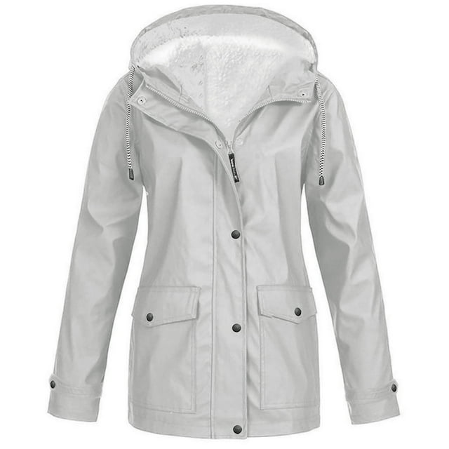 BLVB Imperméable Femme Doublé en Molleton Peluche, Hiver Chaud, Manteaux de Pluie Imperméables à Fermeture Éclair, Extérieur, à Capuche, Coupe-Vent de Voyage