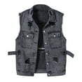 thumbnail image 1 of Yuyuzo Womens Oversized Denim Vest Sleeveless Lapel Button down Classic Ripped Jean Jacket with Pockets, 1 of 7