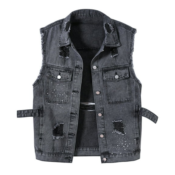 ShomPort Women's Summer Fall Sleeveless Slim Crop Denim Trucker Jacket Jean Coat Tops for Ladies