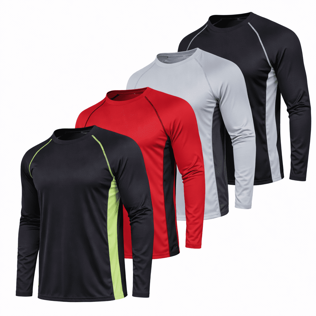 DARESAY Dri-Fit Long Sleeve T Shirts for Men-4 Pack- Moisture Wicking, Quick Dry Tees (Up to 3XL)