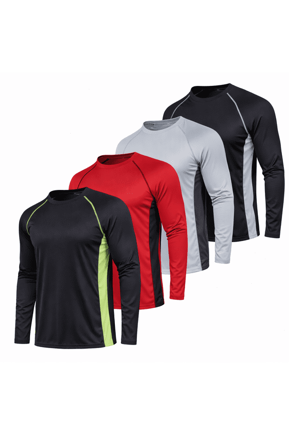 Dri-Fit Long Sleeve T Shirts for Men-4 Pack- Moisture Wicking, Quick Dry Tees (Up to 3XL)