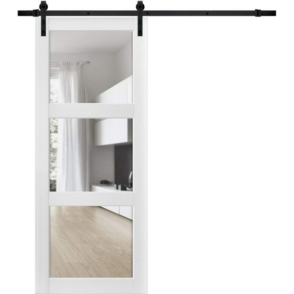 Lucia 2555 White Silk Barn Doors with 6.6FT Rail Hangers Sturdy Set 42-in x 96-in