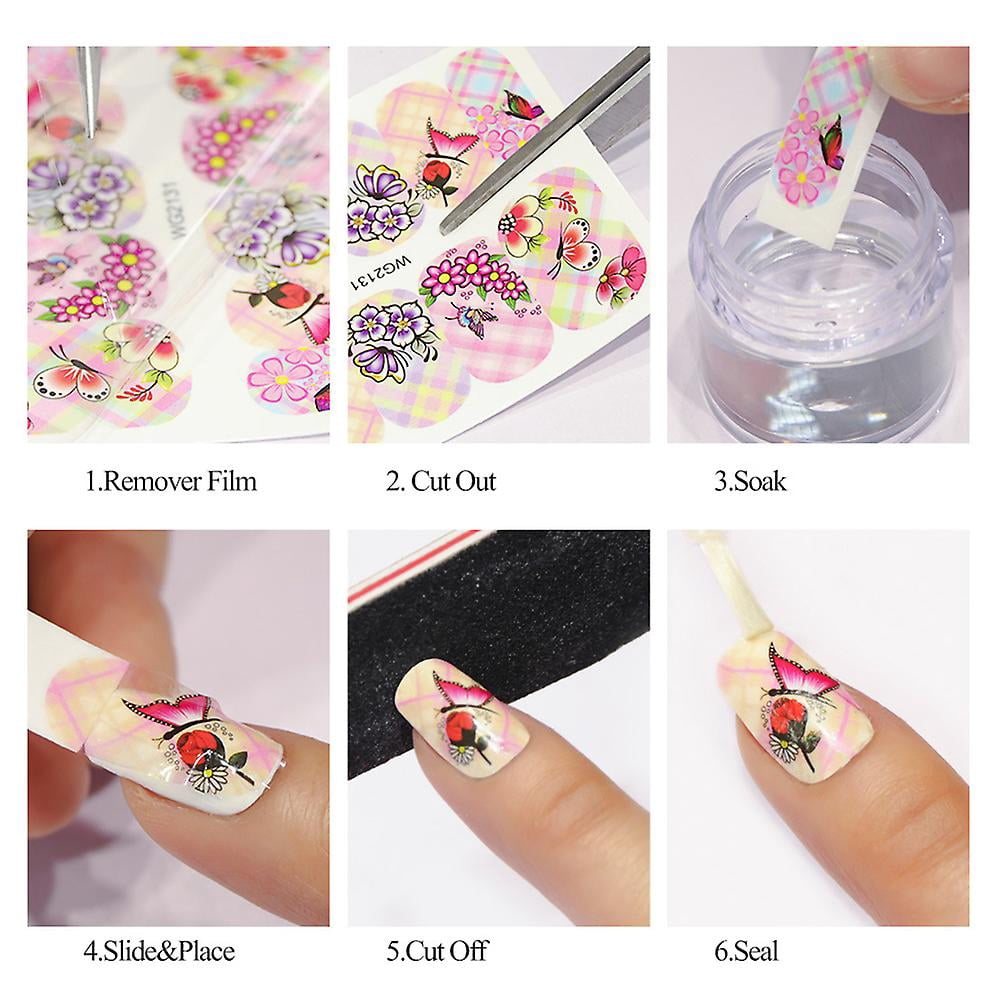 68 Sheets Nail Art Stickers Water Transfer Nail Sticker Nail Decals Nail Art Decoration Manicure Set for Salon Home Use