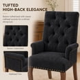 thumbnail image 2 of Upholstered Chenille Fabric Dining Chairs with Arms Set of 8, Tufted High Back Dining Room Chairs with Curved Rubberwood Legs, Kitchen Chairs, Black, 2 of 8