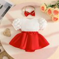 thumbnail image 4 of CAICJ98 Infant Baby Girl Bow Romper Dress Valentines Outfit Plush Heart Puff Sleeve Tulle Tutu Jumpsuit Skirts Set with Headband (Red,3-6 Months), 4 of 7