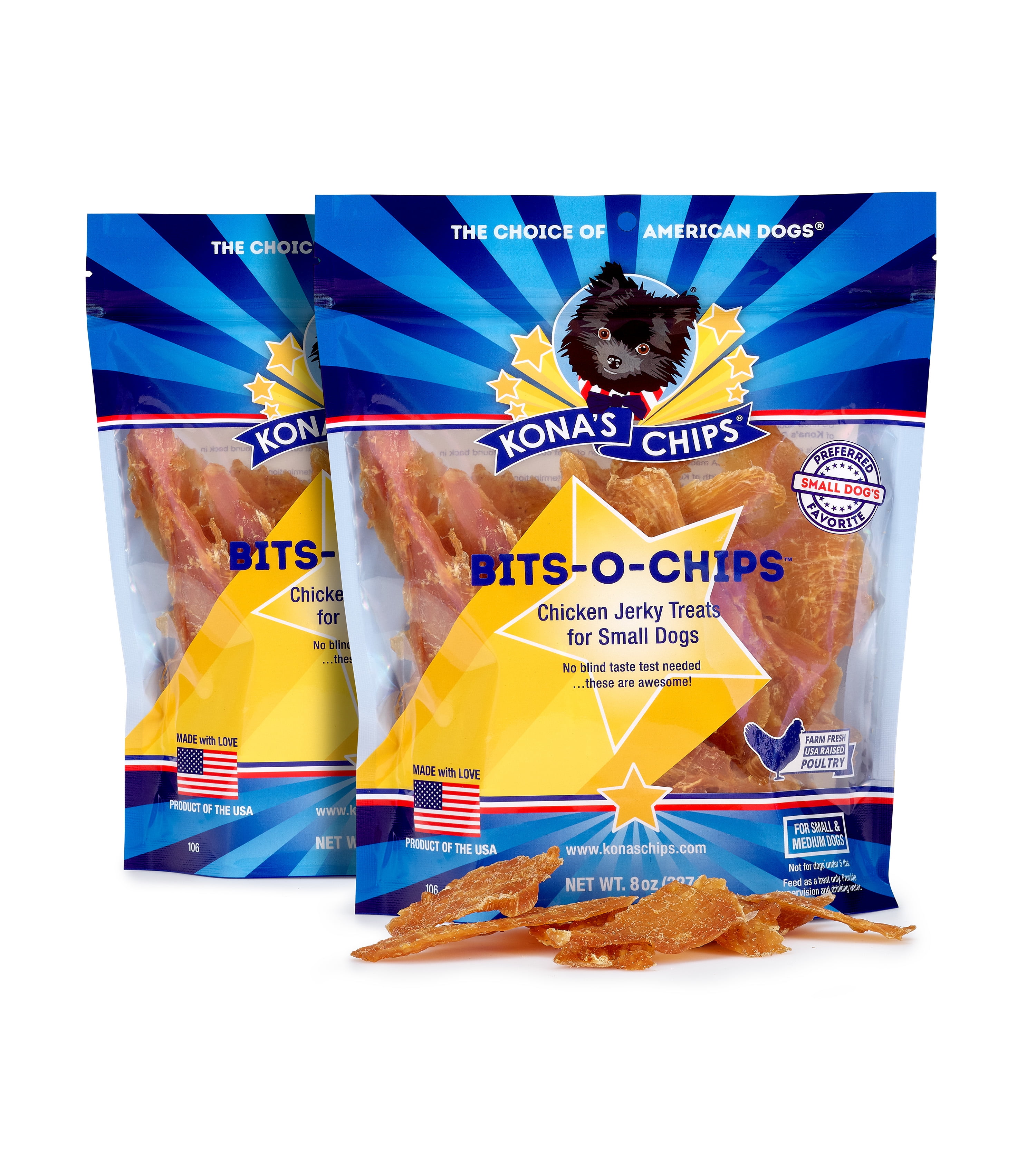 KONA'S CHIPS 2 Pack BITSO CHIPS 8 OZ; Dog Treats Made In the USA