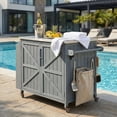 thumbnail image 4 of S-HOME Outdoor Kitchen Island With Side Shelf And Storage Cabinet Stainless Steel Top And 4 Wheels For Easy Mobility，Grey+Blue, 4 of 17