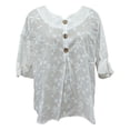thumbnail image 5 of GILIGEGE Womens Tops Dressy Casual 3/4 Ruffle Sleeve Henley Shirts for Women Decorative Button Front Loose Fit Casual Work Tops Summer Vacation Outfits Fashion Exquisite Print T Shirt White, 5 of 5
