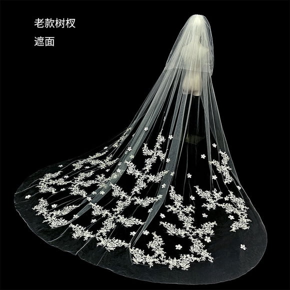 Zhuge Velos de novia de color blanco marfil con borde de encaje, largo estilo catedral, velo de novia con peine para mujer, 149,6 x 118 pulgadas, puede cubrir la cara, L