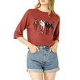 thumbnail image 5 of Allegra K Woman's Drop Shoulder 3/4 Sleeves Horse Print Loose Tops, 5 of 6