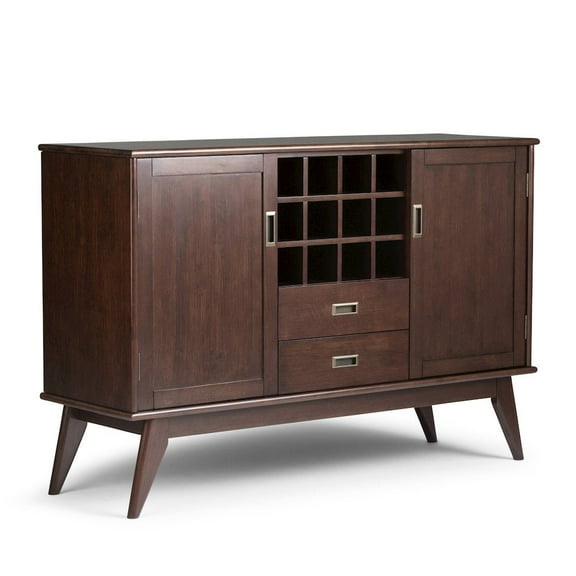Draper SOLID HARDWOOD 54 inch Wide Mid Century Modern Sideboard Buffet and Wine Rack in Medium Auburn Brown
