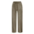 thumbnail image 2 of LLYwey Girls Linen Pants for Toddler Kids Drawstring Elastic Waist Pull on Trousers with Pockets, St16, Coffee, 6T, 2 of 8
