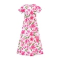 thumbnail image 4 of WRKEKC Dresses for Girls Short Sleeve Floral Print Pocket Tiered Ruffled Maxi Long Dress Soft for 4-14 Years, 4 of 9