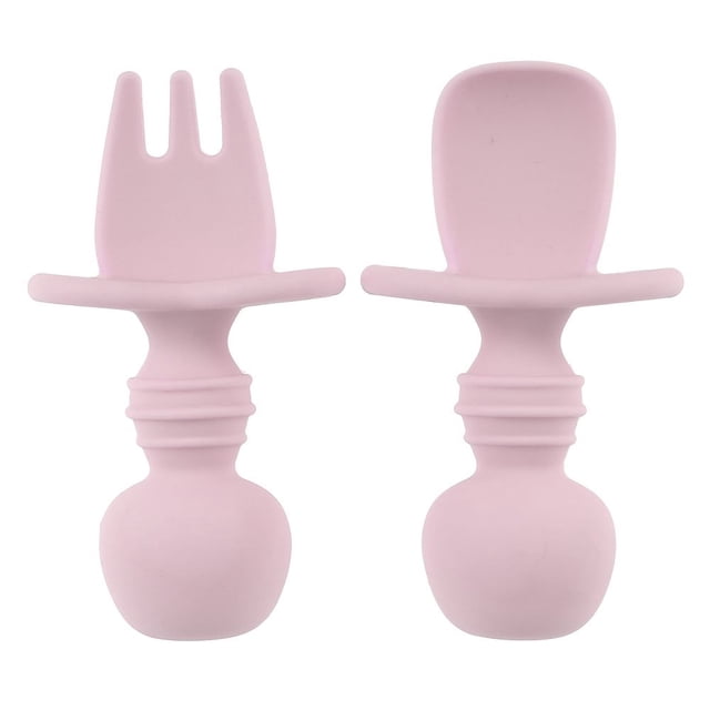Baby Fork and Spoon Set 2 Set Silicone Self Feeding Utensil Easy Grip Toddler Cutlery Kit with Storage Box BPA-Free Anti-Choke for Infant Toddler Children First Training Weaning 6-12 Mo