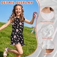 thumbnail image 5 of ZIATUBLES Flower Black Print Girls Summer Romper Kids Button Ruffle Trim Elastic Waist Short Jumpsuit Outfit Round Neck Playsuit Clothes with Pockets for 11-12 Y, 5 of 6