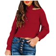 thumbnail image 4 of Vedolay Sweaters for Women Trendy Womens 2023 Fashion V Neck Collared Sweaters Casual Loose Lantern Long Sleeve Tops,Red M, 4 of 5