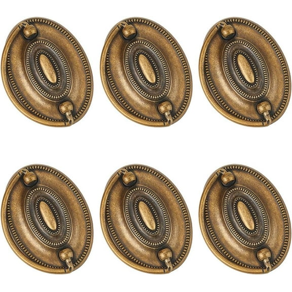6pcs Furniture Dresser Pull Brass Drop Swing Handles Hardware Vintage Drawer Pull Ring Decorative Hardware Knobs with Screws for Swing Handles Closet Cabinet Nightstand Cupboard Knob