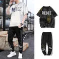 thumbnail image 4 of Conjunto de pantalones de nailon blanco con estampado gráfico para hombre, camiseta negra para hombre, pantalones, conjuntos elásticos, estéticos, marcas originales, holgados, esenciales, talla XL, 4 of 4