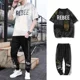 thumbnail image 4 of Conjunto de pantalones de nailon blanco con estampado gráfico para hombre, camiseta negra para hombre, pantalones, conjuntos elásticos, estéticos, marcas originales, holgados, esenciales, talla XL, 4 of 4
