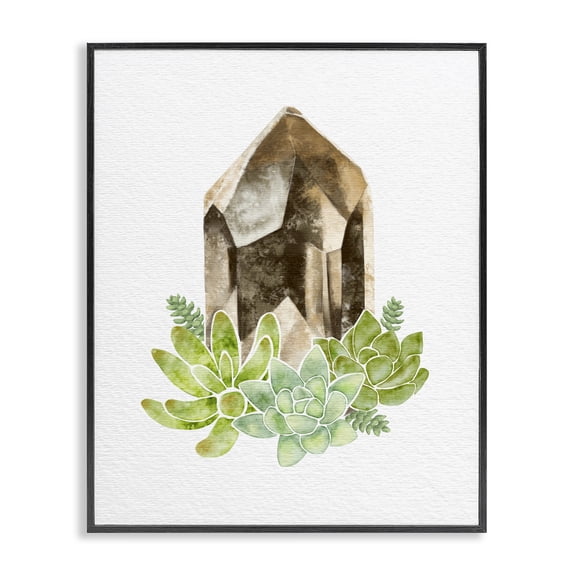 Stupell Industries Bohemian Succulent Crystal Flower Brown Green Watercolor Black Framed Giclee Art, 11 x 14, by Ziwei Li