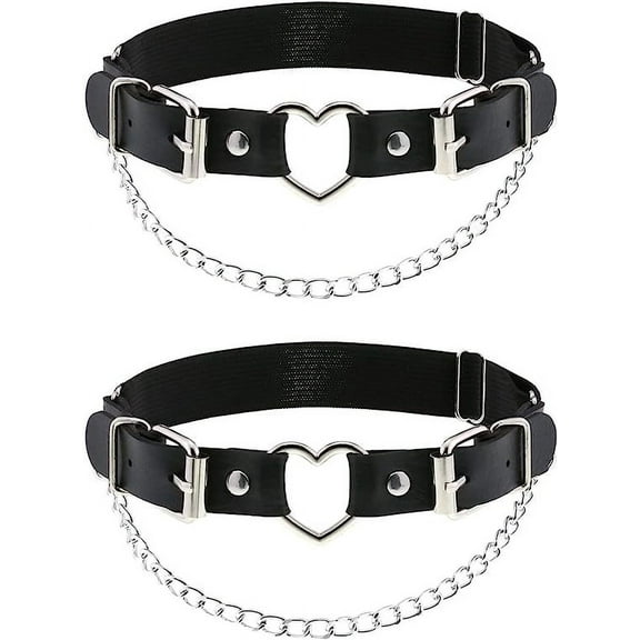 2PCs Leather Leg Garter with Chains, Elastic Rock Heart Thigh Garter for Women