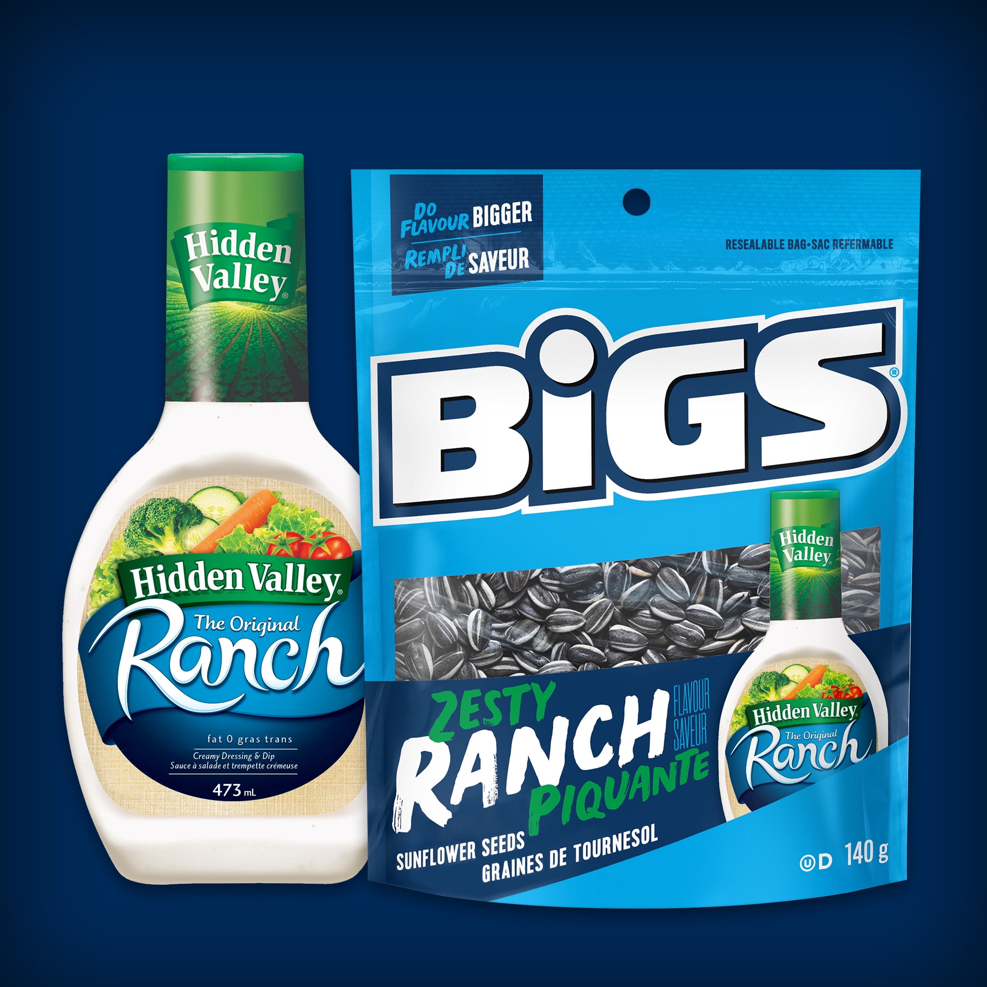 Graines de tournesol à saveur ranch piquante HIDDEN VALLEY BiGS - Teneur élevée en fibres – Sans colorants ni arômes artificiels