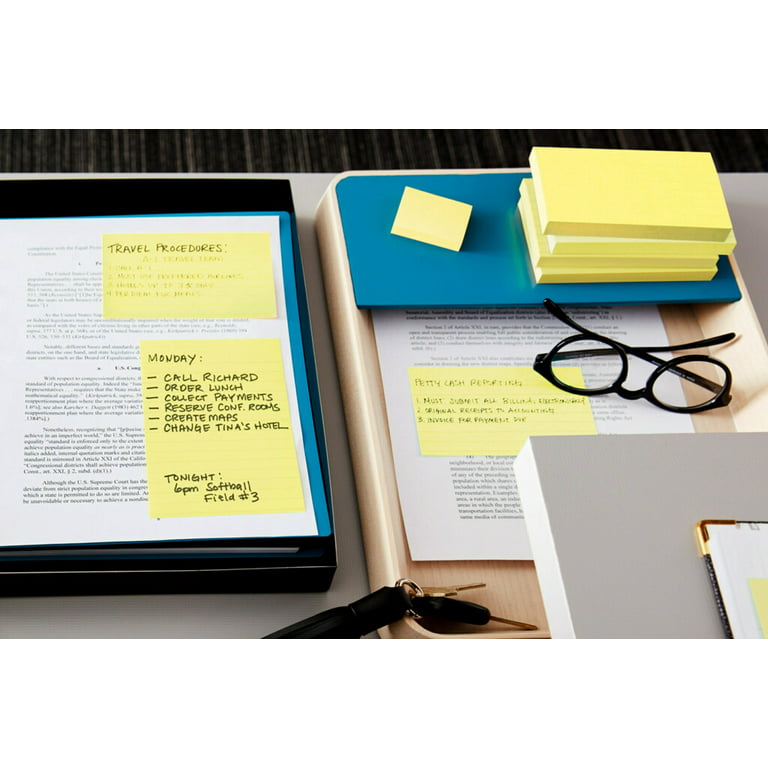 Post-it® Notes, 4 in. x 6 in., Canary Yellow, Lined, 5 Pads/Pack