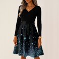 thumbnail image 6 of Ladies' Christmas Printed Casual And Fashionable V-Neck Long Sleeved Dress, Holiday Print, Retro Style, Party Wear, Casual Fashion, Everyday Dress,Dark Blue,S, 6 of 7