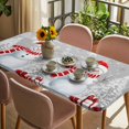 thumbnail image 3 of Grey Christmas Table Cloths for 4 Foot Rectangle Tables, Snowman Snowflake Gifts Xmas Tree Patio Waterproof Elastic Fitted Tablecloths, Washable Rectangular Table Cover for Camping, 3 of 8