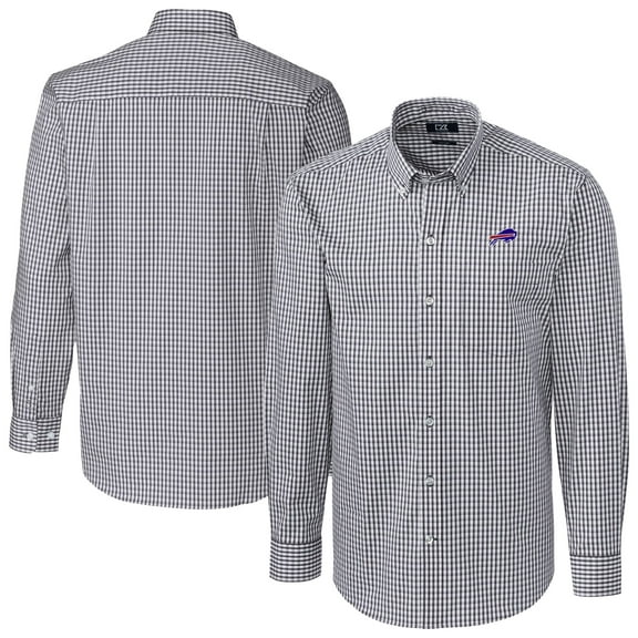 Men's Cutter & Buck Charcoal Buffalo Bills Big & Tall Easy Care Stretch Gingham Long Sleeve Button-Down Dress Shirt