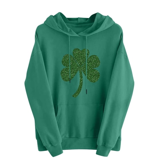 LEKWK Funny St Patricks Day Shirt Women Leopard Print Shamrock Hoodie Long Sleeve Trendy Tops Animal Print Stwear