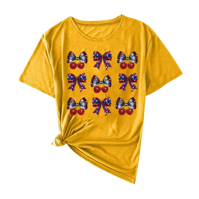 Camisas de Manga Corta para las Mujeres Moda Casual Impresión Cuello Redondo Suéter Tee Blusas