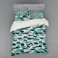 thumbnail image 2 of Grey and Turquoise Duvet Cover Set, Futuristic Geometric Mosaic Design with Triangles and Zig Zags, Bedding Set with Shams and Fitted Sheet, 3 Sizes, by Ambesonne, 2 of 3