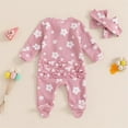 thumbnail image 2 of Emy Dola Newborn Baby Girl Floral Ruffle Romper One Piece Infant Baby Long Sleeve Knit Jumpsuit+ Headband 2Pcs Fall Winter Outfits, 2 of 8