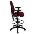 thumbnail image 4 of Flash Furniture Mid-Back Burgundy Fabric Multifunction Ergonomic Drafting Chair with Adjustable Lumbar Support and Adjustable Arms, 4 of 5
