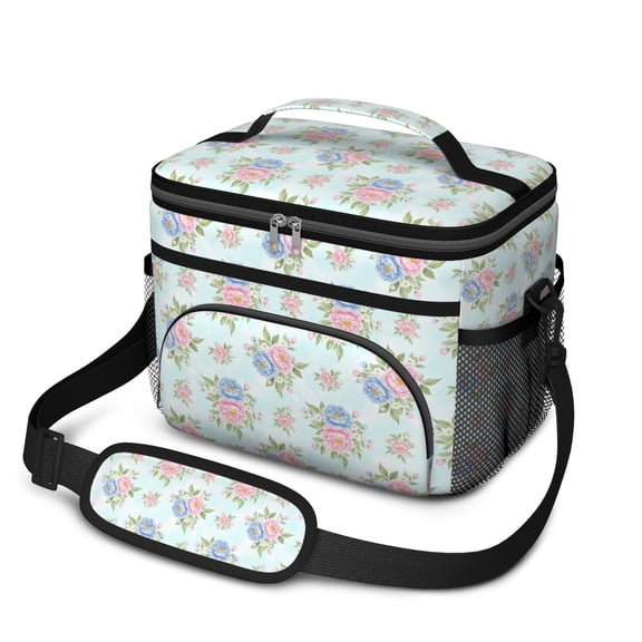 Lunch Box Pioneer Flower Floral Print Pattern Insulated Lunch Bag for Women Men,Medium Leakproof Lunchbox Cooler Bag Adjustable Strap,10 X 6.7 X 8 Inches