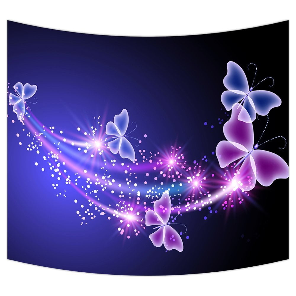 GCKG Pink Purple Butterfly Shining Light Under Blue Sky Wall Art