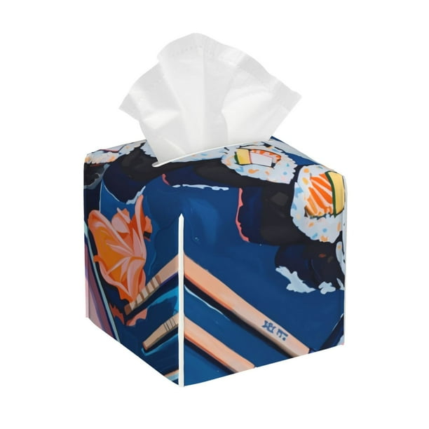 Balery Colorful Sushi Food Art Porta Pañuelos de Cuero con Estampado – Funda Moderna Cuadrada para Caja de Pañuelos, Dispensador 5x5x5''